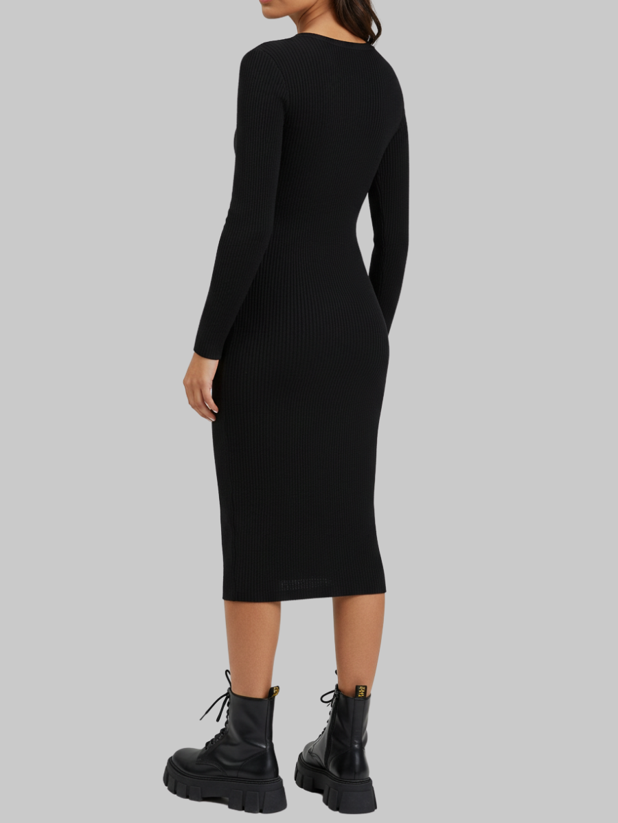 Teens16 Slim Fit Black Long Ribbed Dress