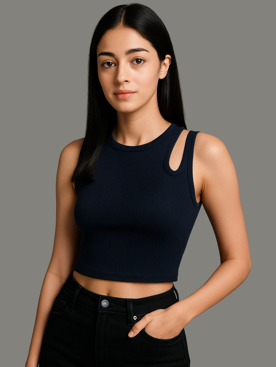 Teens16 RibCut Crop Top (NAVY)