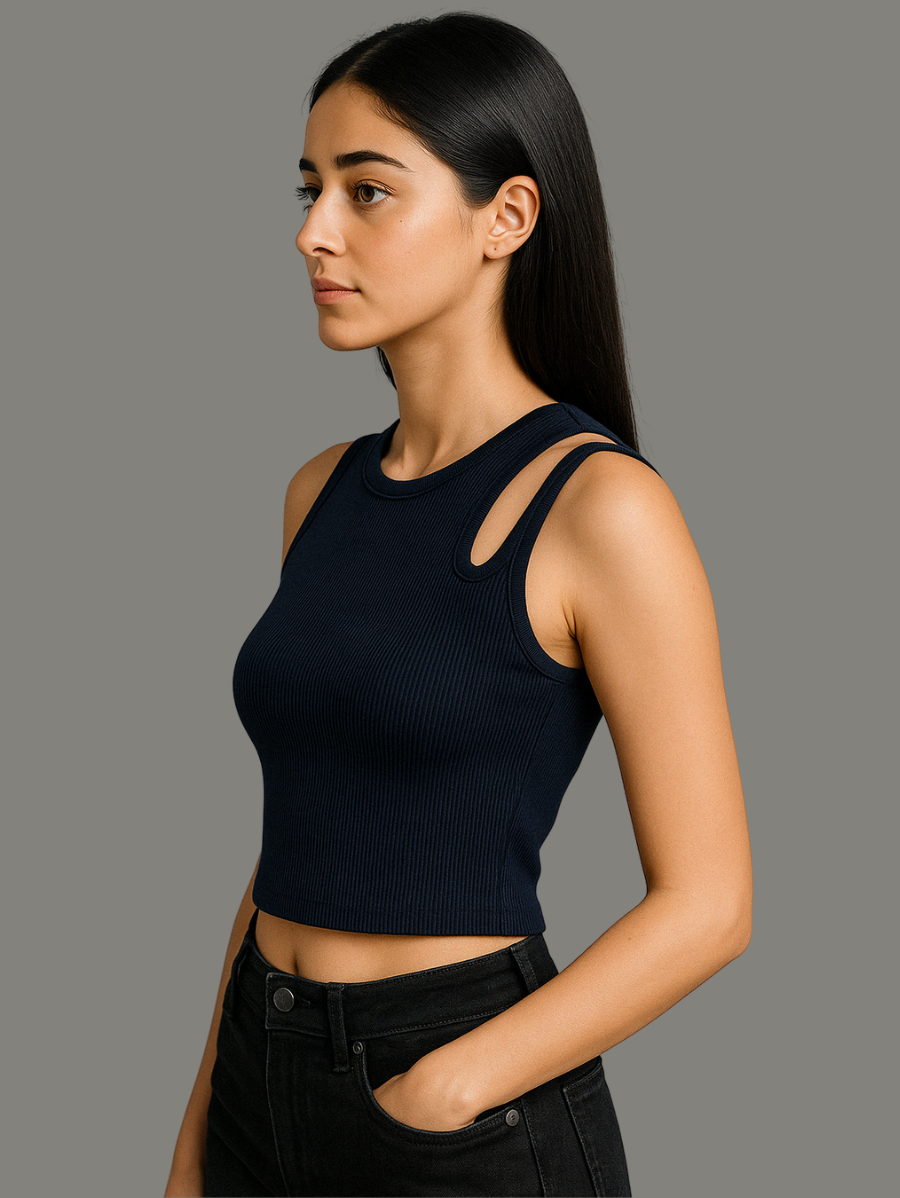 Teens16 RibCut Crop Top (NAVY)