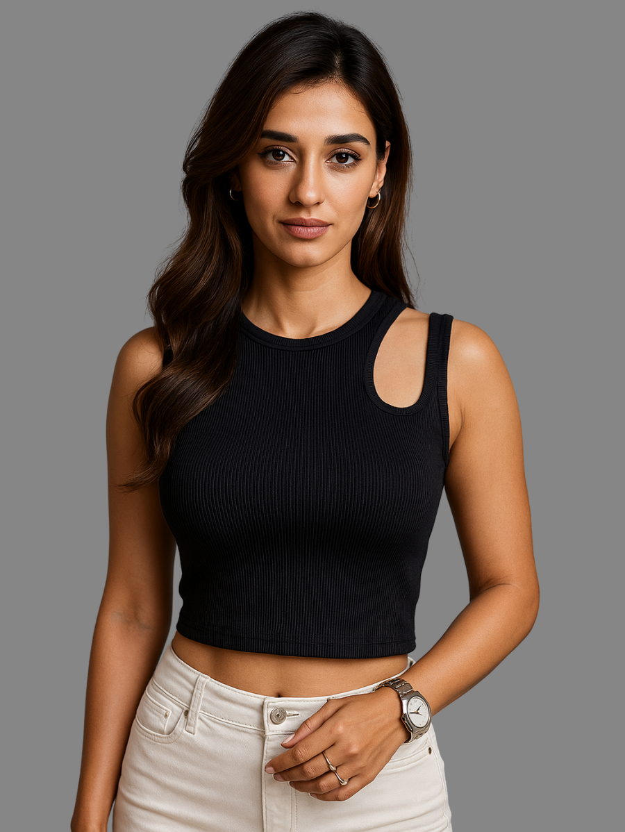 Teens16 RibCut Crop Top (NAVY)