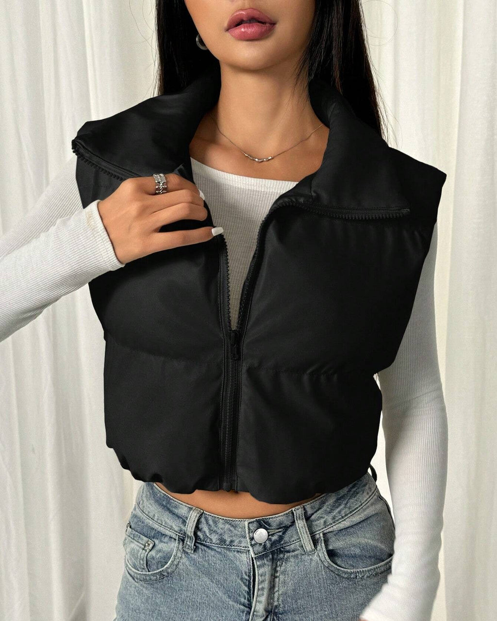 TEENS16 CROPPED ZIP UP PUFFER GILET JACKET