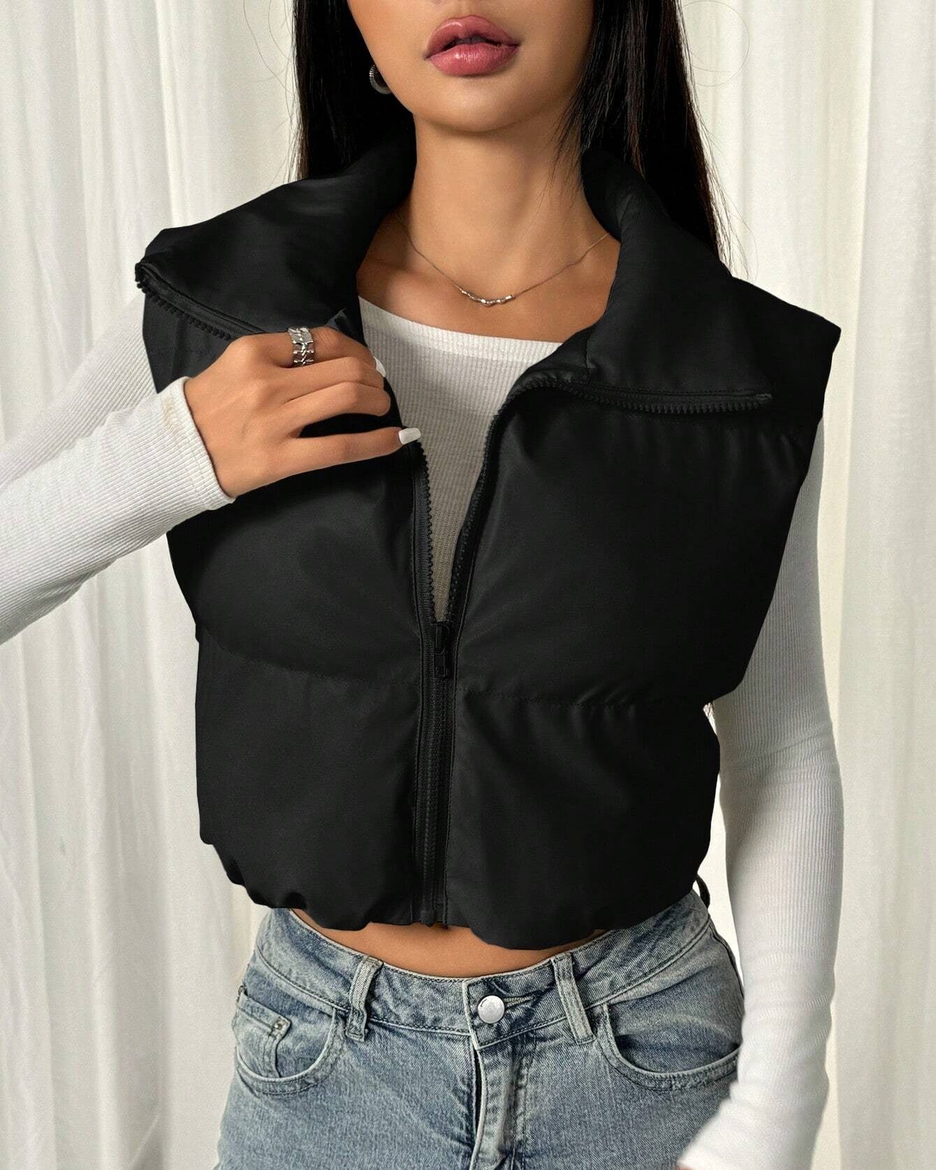 TEENS16 CROPPED ZIP UP PUFFER GILET JACKET
