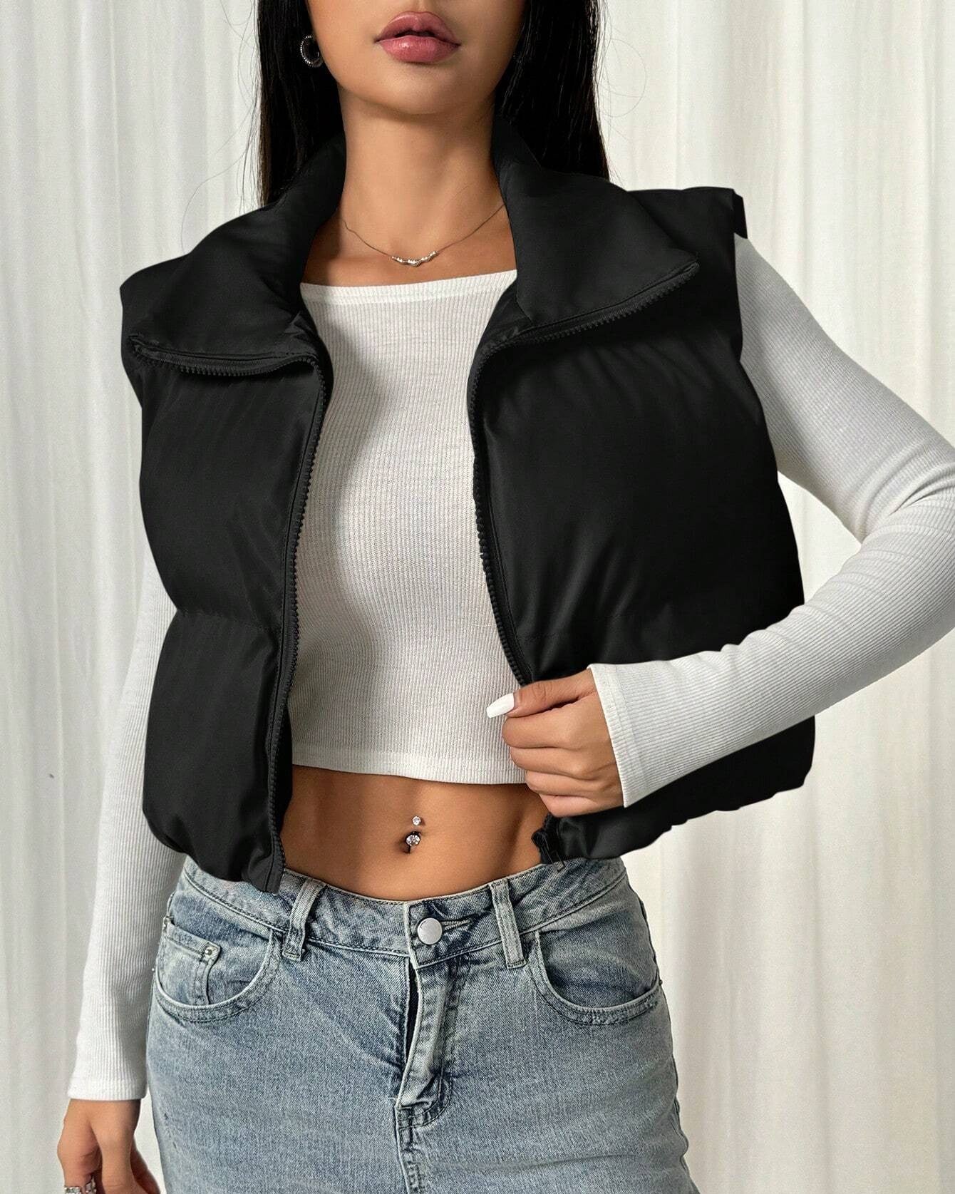 TEENS16 CROPPED ZIP UP PUFFER GILET JACKET