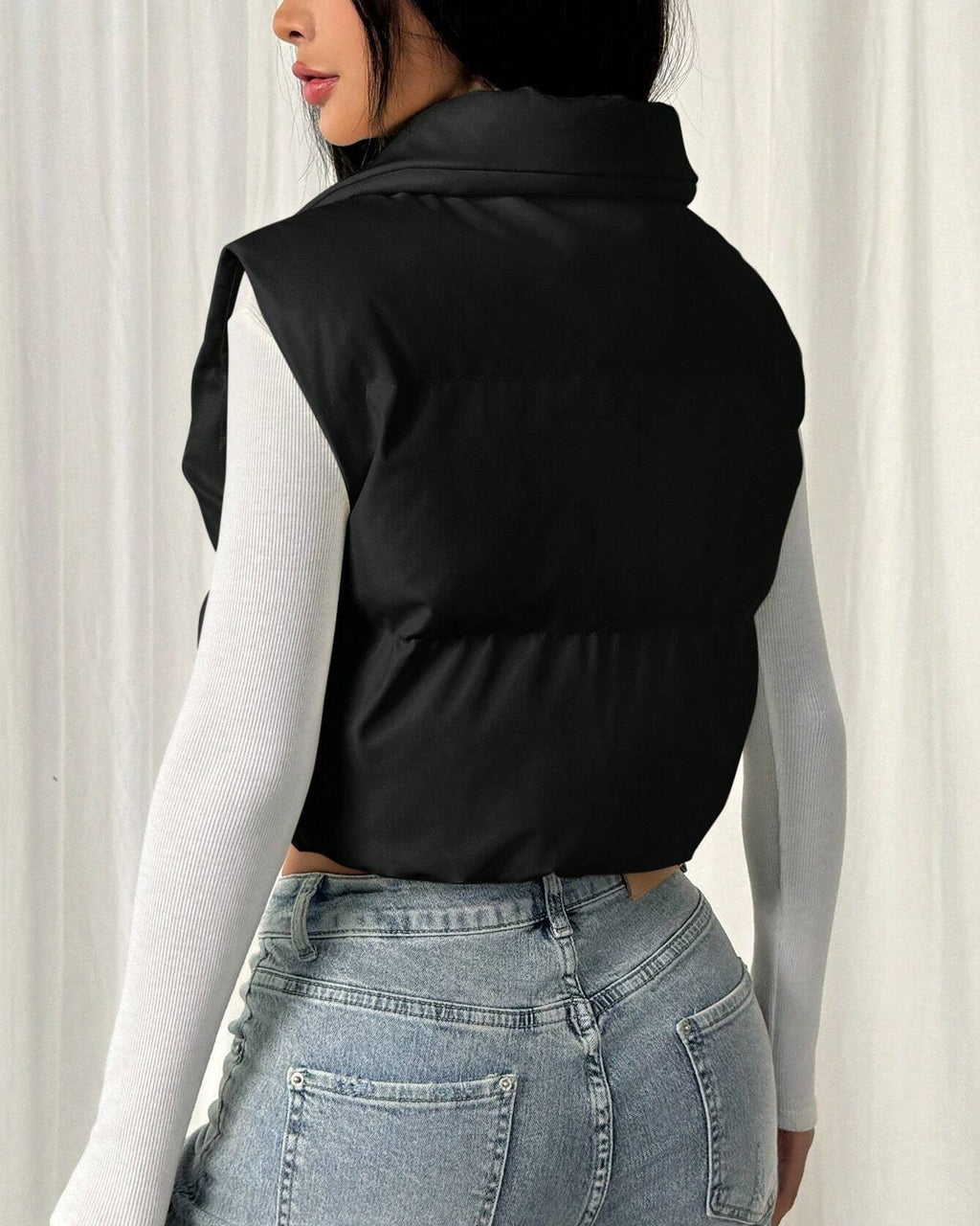 TEENS16 CROPPED ZIP UP PUFFER GILET JACKET