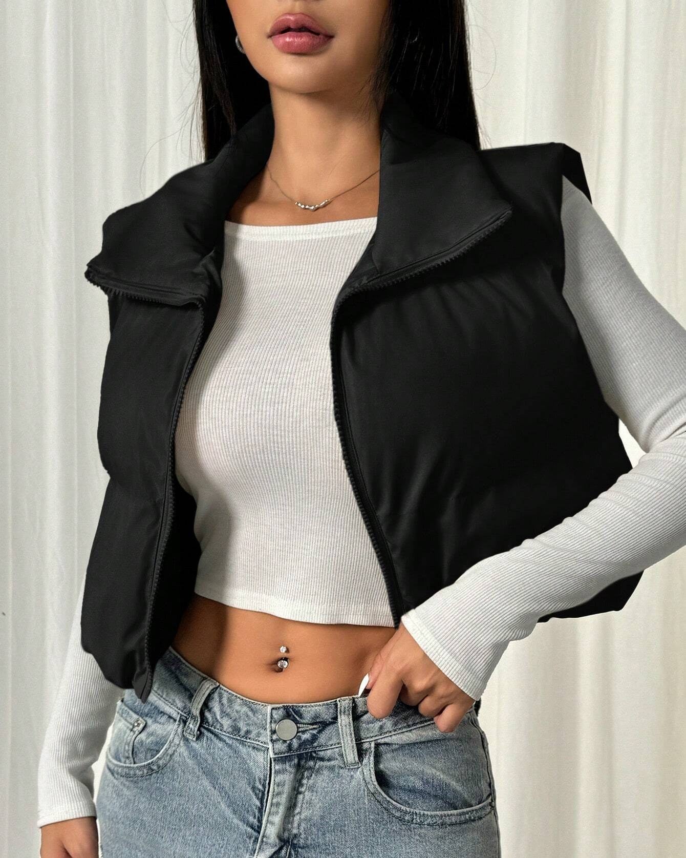 TEENS16 CROPPED ZIP UP PUFFER GILET JACKET