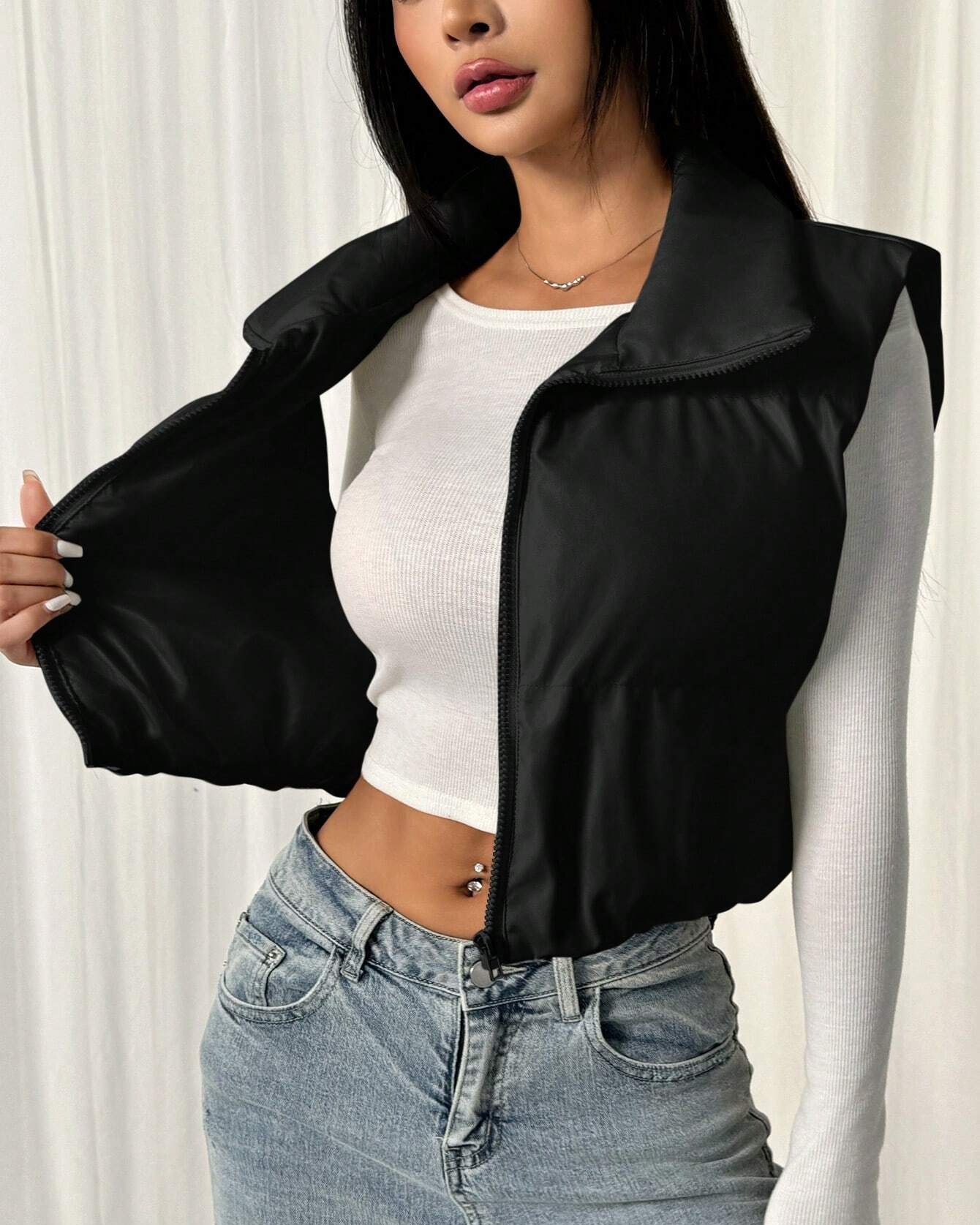 TEENS16 CROPPED ZIP UP PUFFER GILET JACKET