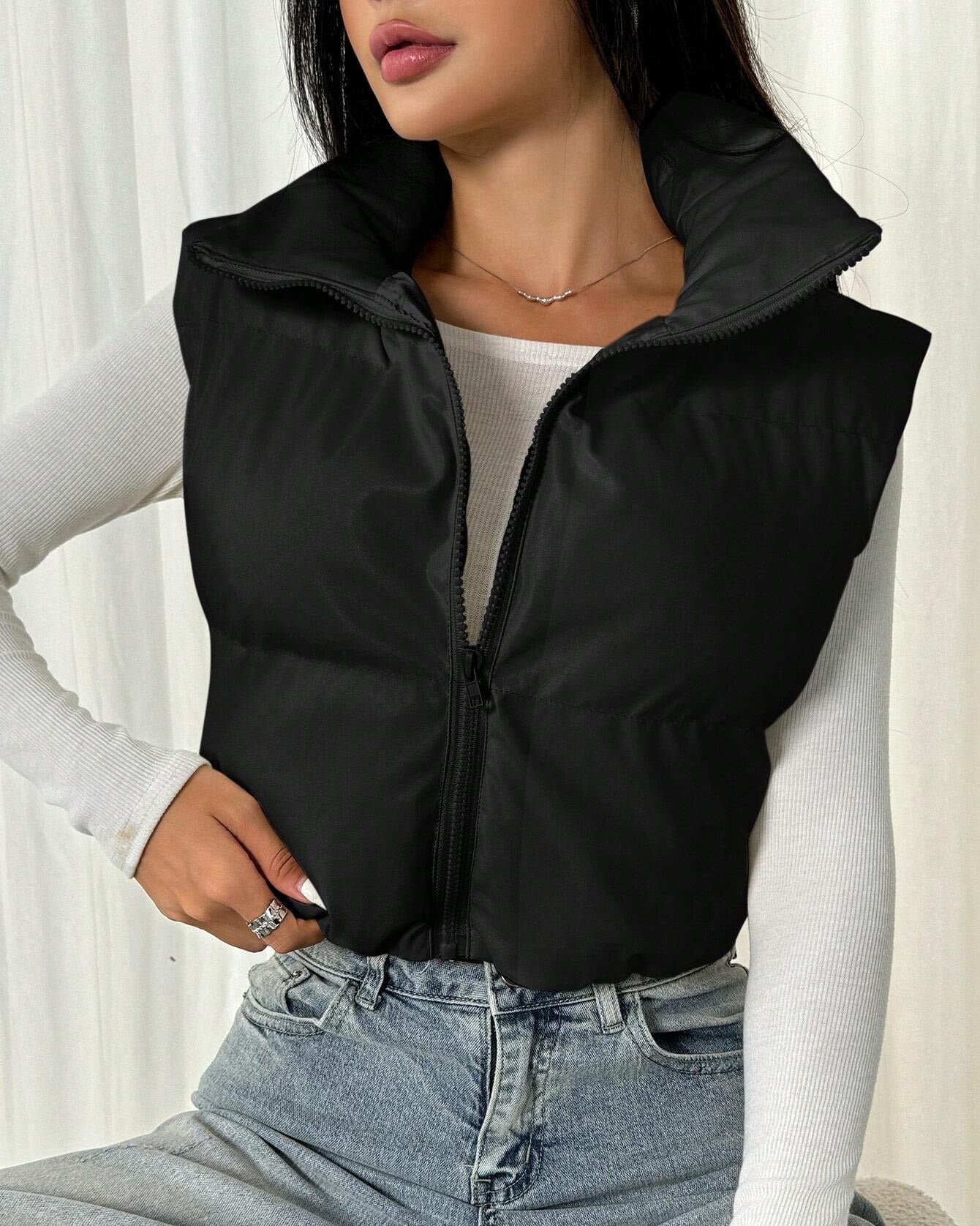 TEENS16 CROPPED ZIP UP PUFFER GILET JACKET