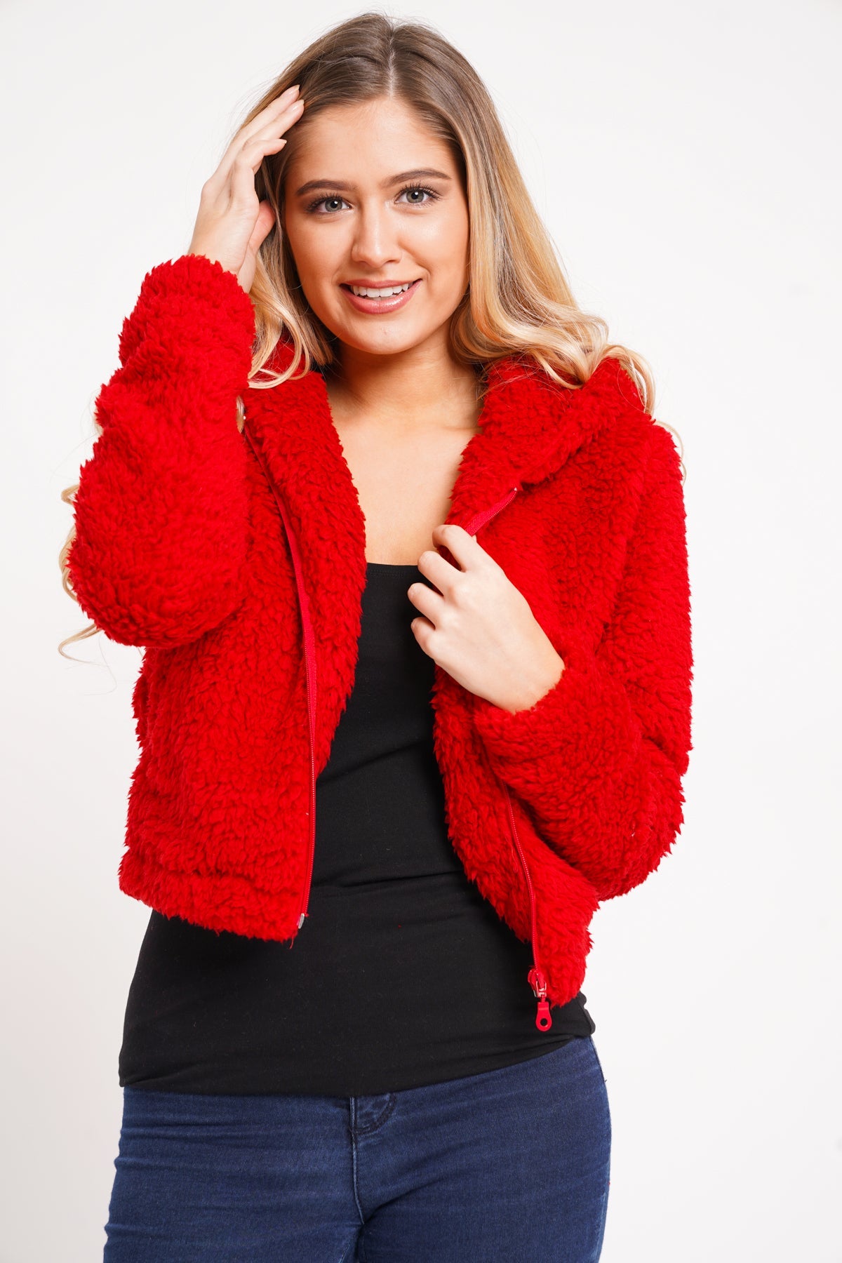 Teens16 Premium Red Hooded Borg Jacket Main image