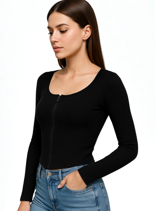 Teens16 Summer Black Zipper Top