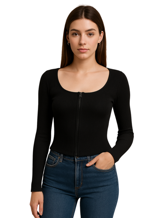 Teens16 Summer Black Zipper Top