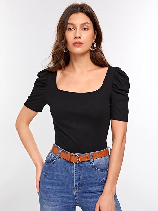 "Teens16 Noir Classic: Black Ribbed Sleeve Tee"