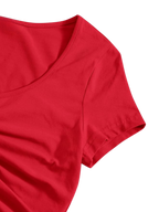 Teens16 Elegance Solid Drawstring Rushed Tee - RED"