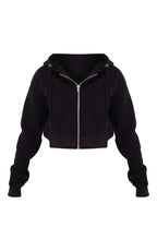 TEENS16 BLACK ZIP CROP HOODIE