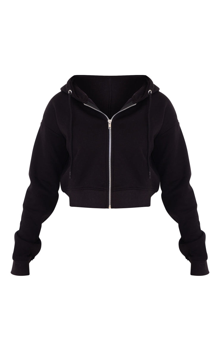 TEENS16 BLACK ZIP CROP HOODIE