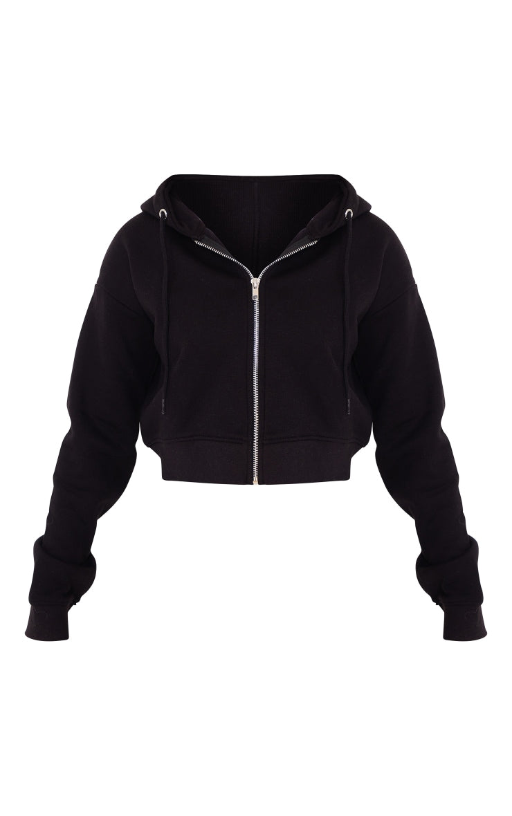 TEENS16 BLACK ZIP CROP HOODIE