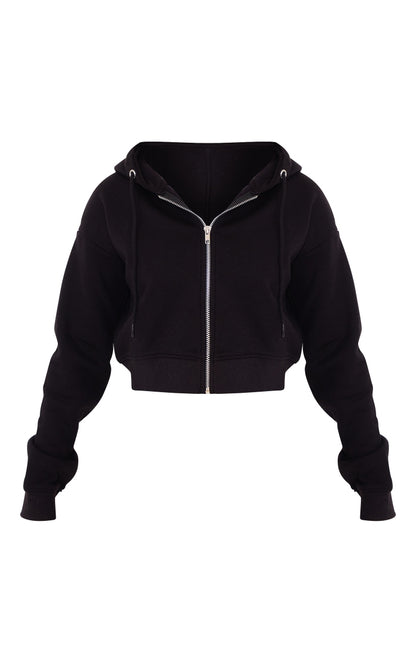 TEENS16 BLACK ZIP CROP HOODIE