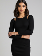 Teens16 Slim Fit Black Long Ribbed Dress