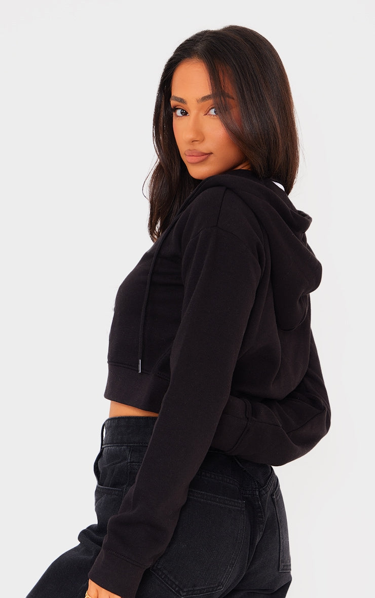 TEENS16 BLACK ZIP CROP HOODIE