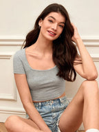 TEENS16 Square Neck Solid Tee in Grey