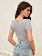TEENS16 Square Neck Solid Tee in Grey