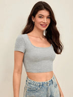 TEENS16 Square Neck Solid Tee in Grey