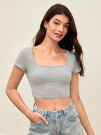 TEENS16 Square Neck Solid Tee in Grey