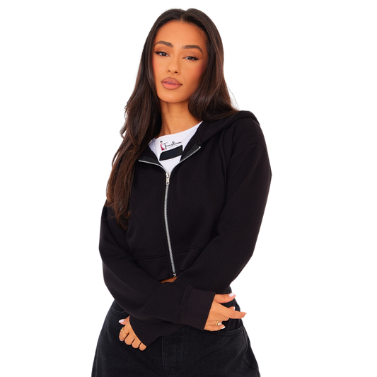 TEENS16 BLACK ZIP CROP HOODIE