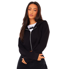 TEENS16 BLACK ZIP CROP HOODIE