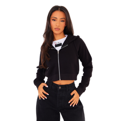 TEENS16 BLACK ZIP CROP HOODIE