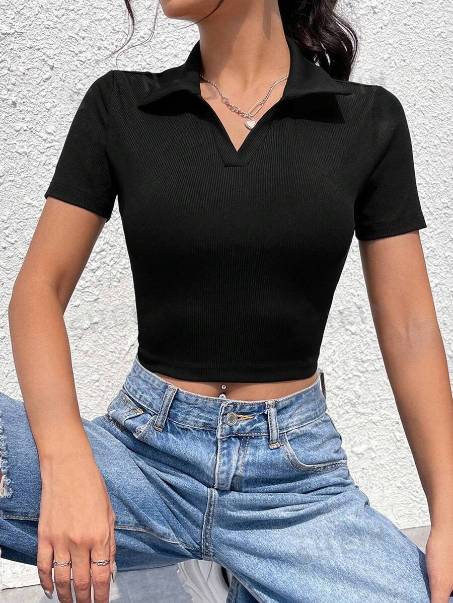 Teens16  V-neck Slim Short Sleeve Tee