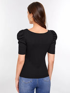 "Teens16 Noir Classic: Black Ribbed Sleeve Tee"