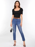 "Teens16 Noir Classic: Black Ribbed Sleeve Tee"