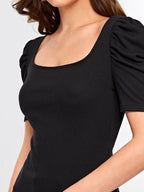 "Teens16 Noir Classic: Black Ribbed Sleeve Tee"