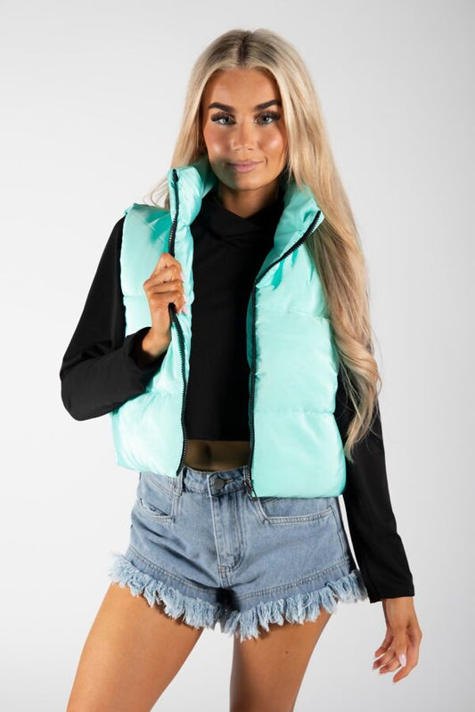 TEENS16 MINT CROPPED ZIP UP PUFFER GILET