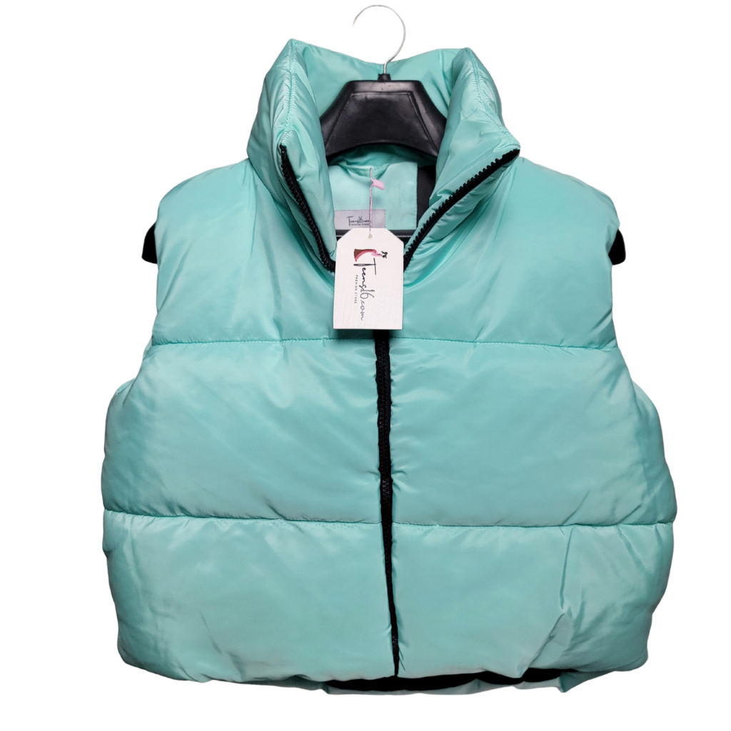 TEENS16 MINT CROPPED ZIP UP PUFFER GILET