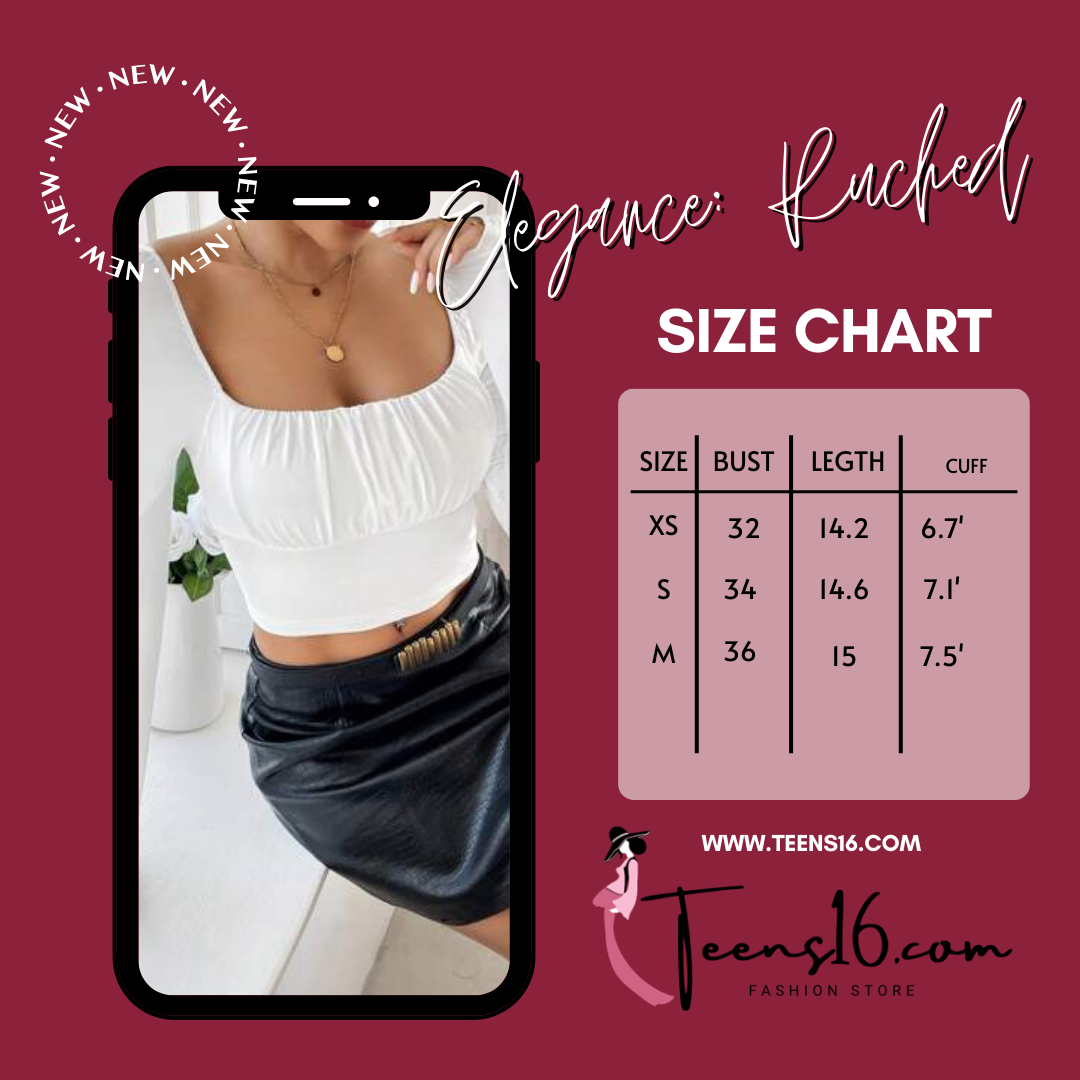 Teens16 Elegance: Ruched Ribbed Square Neck Long Sleeve Crop Tee