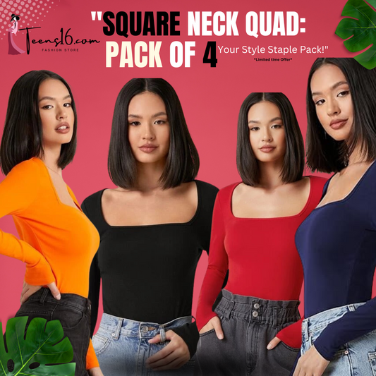 PACK OF 4  Square Neck Quad - BLACK-RED-BLUE-ORANGE