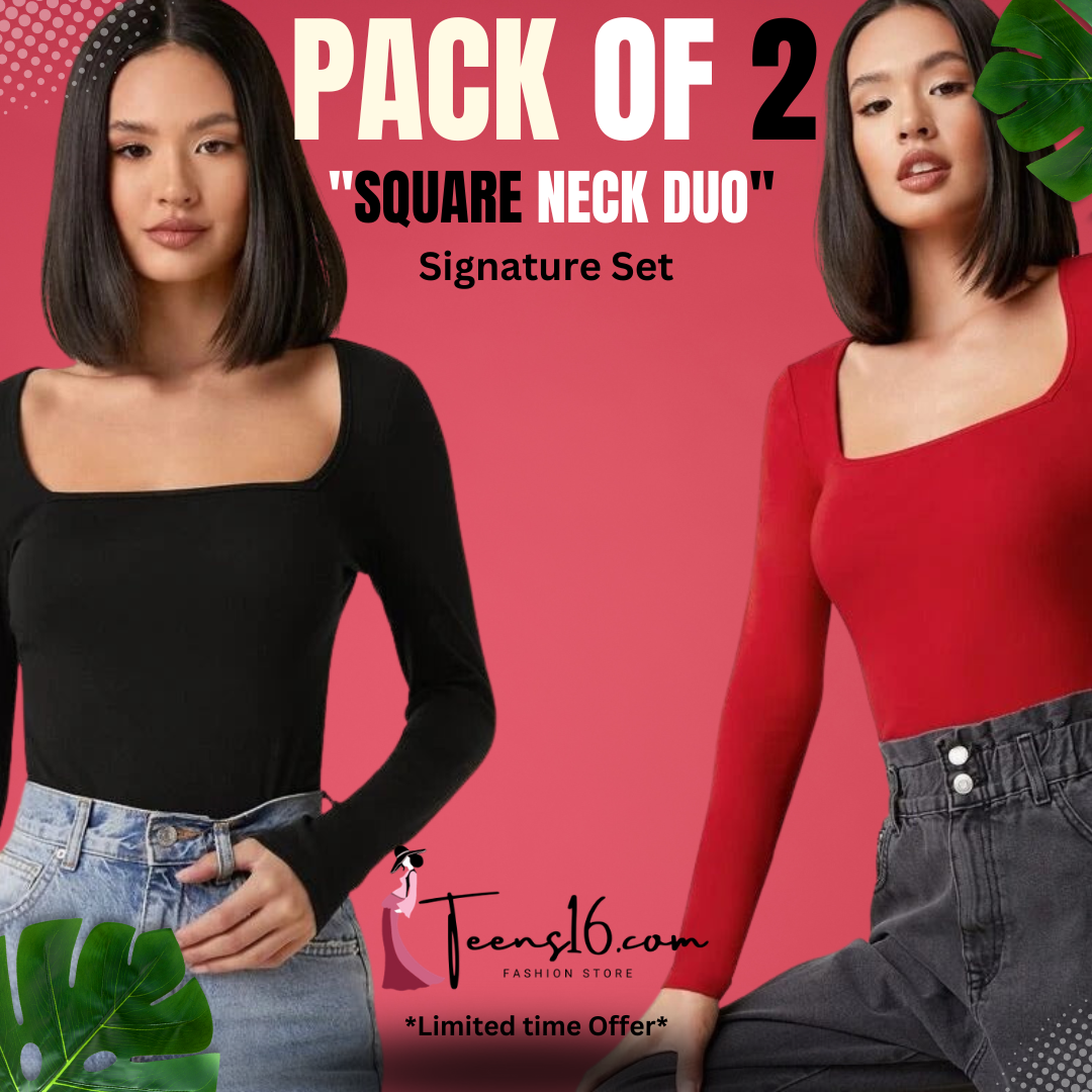 PACK OF 2 "Signature Set: Black & Red Square Neck"