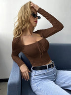 Teens16 'Noir Chic' Tie Neck Ruched Bust Crop Top