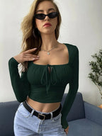 Teens16 'Noir Chic' Tie Neck Ruched Bust Crop Top