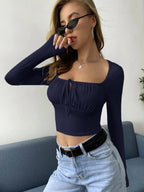 Teens16 'Noir Chic' Tie Neck Ruched Bust Crop Top