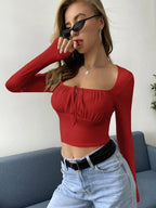 Teens16 'Noir Chic' Tie Neck Ruched Bust Crop Top