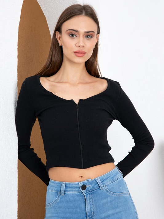 "Teens16 Urban Edge Zip-Front Ribbed Crop"