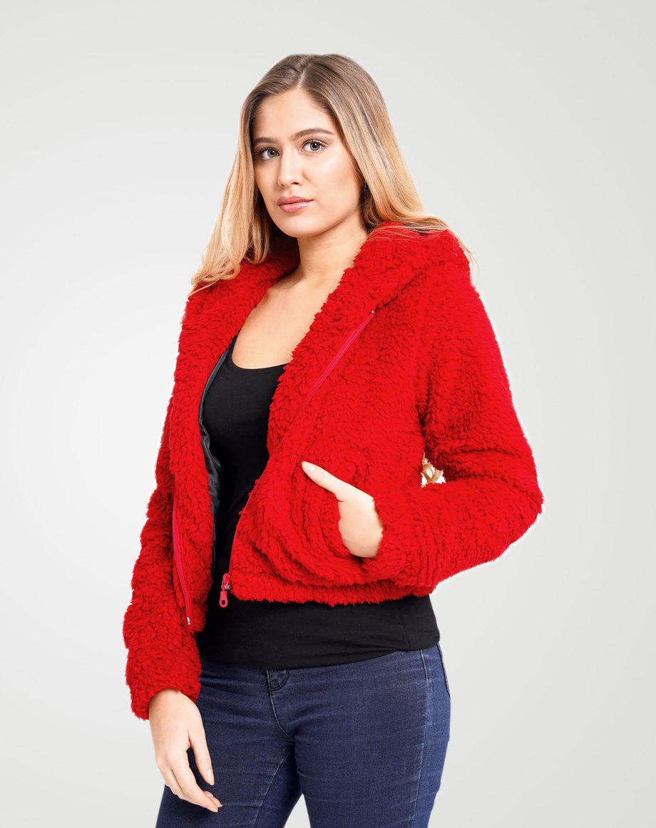 Teens16 Premium Red Hooded Borg Jacket