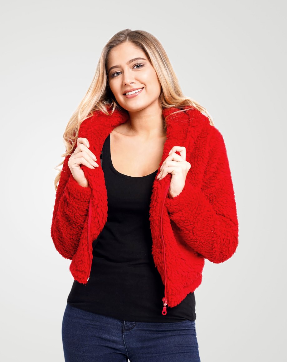 Teens16 Premium Red Hooded Borg Jacket