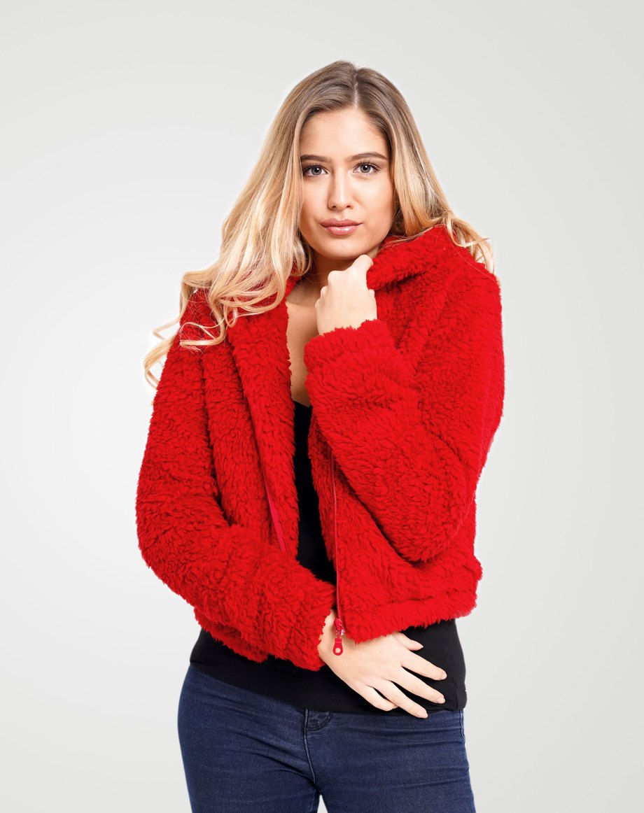 Teens16 Premium Red Hooded Borg Jacket