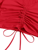 Teens16 Elegance Solid Drawstring Rushed Tee - RED"