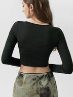 Teens16 'Noir Chic' Tie Neck Ruched Bust Crop Top