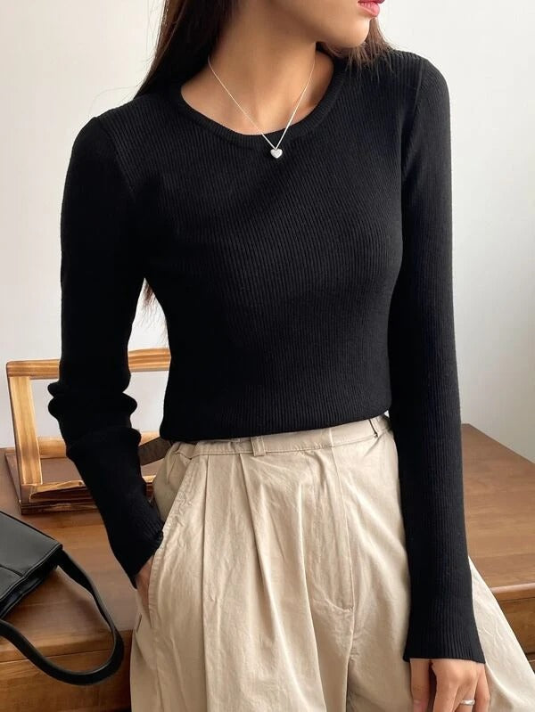 Teens 16 Ribbed Knit Round Neck Top Tee Main image