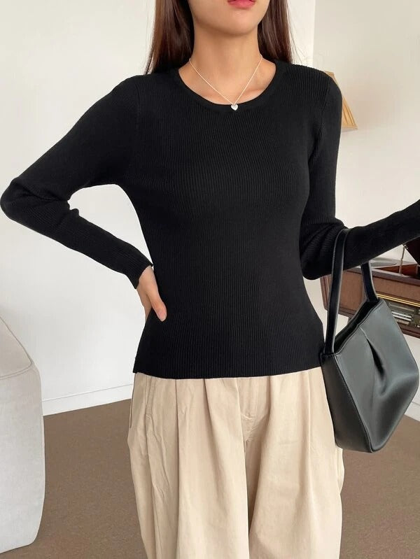 Teens 16 Ribbed Knit Round Neck Top Tee Secondary image